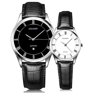 古尊(golgen)手表 纤薄系列石英情侣表男黑女白gn.19091