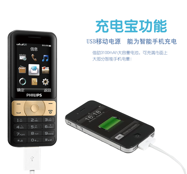 
                                        飞利浦（PHILIPS） E180 经典黑 时尚直板 超长待机 移动联通2G 双卡双待 老人手机 学生备用功能机                