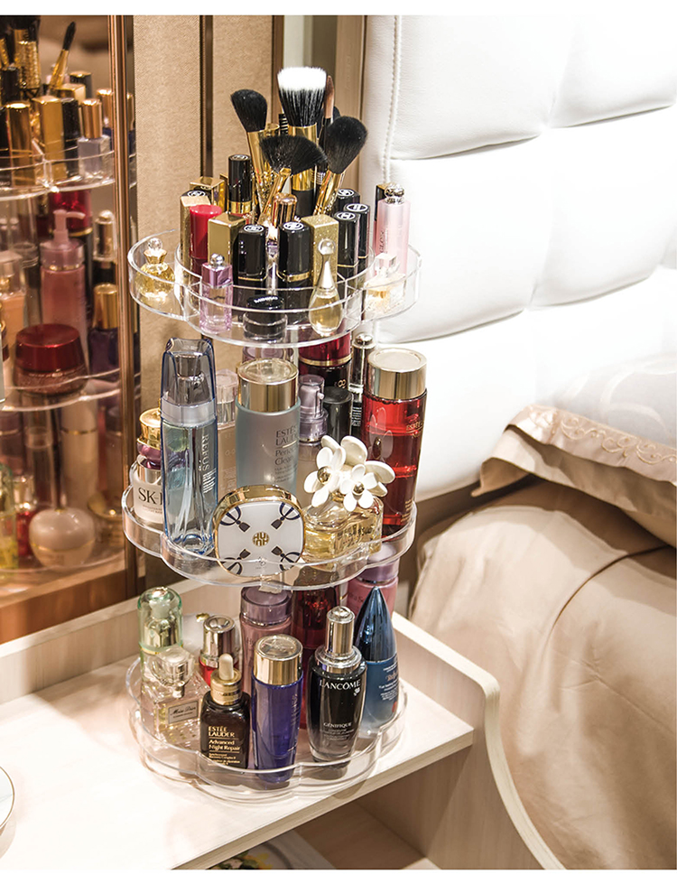 vilscijon维简透明亚克力旋转化妆盒收纳盒大号桌面化妆品口红整理盒