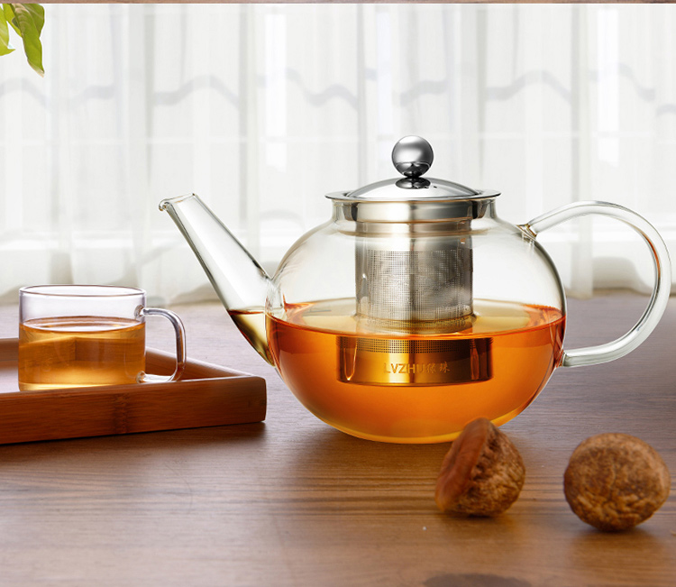 绿珠lvzhu 玻璃茶壶套装一壶四杯一茶盘 1200ml居家办公 高硼硅耐热玻璃泡花草茶壶Q722