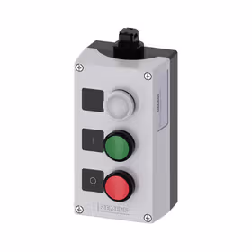 西门子 按钮盒,外壳塑料,外壳顶端灰色,3个指令点塑料,C=信号灯清晰,标牌无内容,B=绿色按钮,标牌：I,1S,A=红色按钮,标牌：O,1NC,弹簧型端子；3SU18030AB104HB1