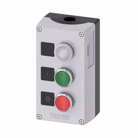 西门子 按钮盒,外壳金属,顶端灰色,3个金属指令点,C=信号灯清晰,标牌,LED24V,B=绿色按钮,标牌：I,1S,A=红色按钮,标牌：O,1NC；3SU18530AB002AB1