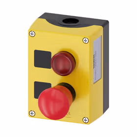 西门子 按钮盒,外壳塑料,顶端黄色,2个塑料指令点,B=红色信号灯,LED24V,标牌无内容,A=急停40MM旋转解锁,标牌无内容,1S,1NC,1NC；3SU18020NB002AB2