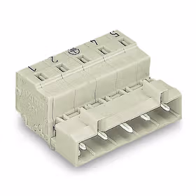 万可(WAGO) 1线针型连接器,100%防插错保护,突出的接地插针,固定销钉,直接印制标记,2.5mm,焊针间距7.5mm,5极,浅灰；723-605/018-042