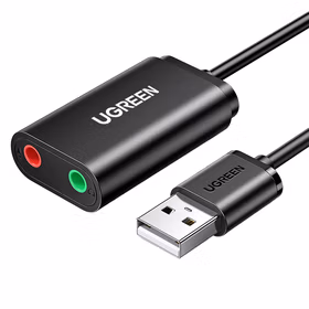 绿联UGREEN 转换头 30724 USB外置独立声卡免驱 3.5mm转换器头 黑色