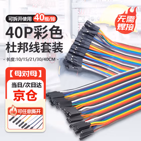 铸固 杜邦线 40P铜芯彩色排线PCB跳线连接线电路线缆电子导线套装 母对母21cm【2排】