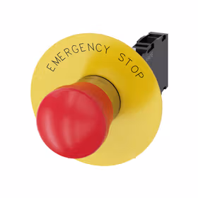 西门子 蘑菇头急停按钮,22mm,金属,高光,红色,40mm,强制锁定,拉动释放机构,带黄色名称牌支架,标记：紧急停止,1NO+1NC,螺栓型端子连接,；3SU11501HA201FG0