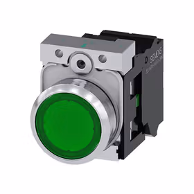 西门子 发光按钮,22mm,圆形,金属,高光,绿色,按钮,平,键控式,1S,AC110V,弹簧型端子连接,带激光标记；3SU11530AB403BA0ZY12