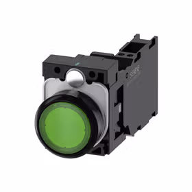 西门子 发光按钮,22mm,圆形,塑料,绿色,按钮,平,键控式,1NO+1NC,AC110V,弹簧型端子连接,带激光标记；3SU11030AB403FA0ZY19