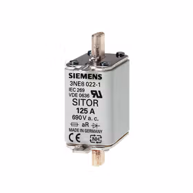 西门子 SITOR熔断片,含测量触点,NH00,输入：125A,aR,UnAC：690V,Un直流：440V,前端标示警报器；3NE NH00 125A 690V AC aR