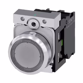 西门子 发光按钮,22mm,圆形,金属,高光,透明,按钮,平,键控式,1S,AC230V,螺栓型端子连接,带激光标记；3SU11560AB701BA0ZY15