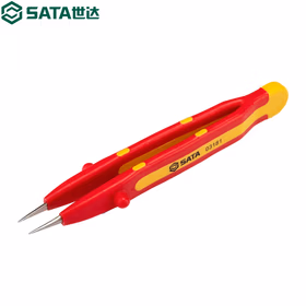 世达 VDE绝缘双色微尖横齿镊子160mm 03182