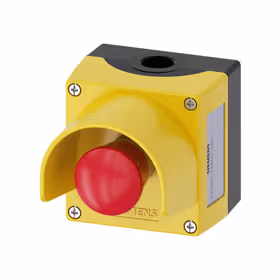 西门子 按钮盒,外壳金属,顶端黄色,带护圈,1指令点金属,A=红色急停蘑菇形按钮,40mm,旋转解锁,1NC,1NC；3SU18510NB002AC2