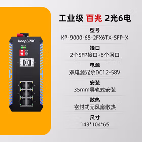 keepLINK 友联KP-9000-65-2FX6TX-SFP-X 工业交换机2光6电百兆导轨式