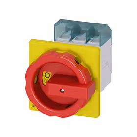 西门子 隔离开关3LD,紧急关闭开关,3针,Iu：63A,额定功率/AC23A时400V时：22kW,红色/黄色,中心固定手柄22.5mm；3LD25550TK53