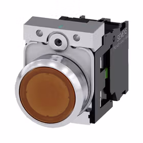 西门子 发光按钮,22mm,圆形,金属,高光,琥珀色,按钮,平,键控式,1S,AC230V,螺栓型端子连接,带激光标记；3SU11560AB001BA0ZY12