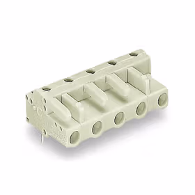 万可(WAGO) THT孔型插座,0.6x1.0mm,弯角,宽度29mm(1.142"),高度16.6mm(0.654"),焊针间距7.5mm,4极,浅灰；722-834