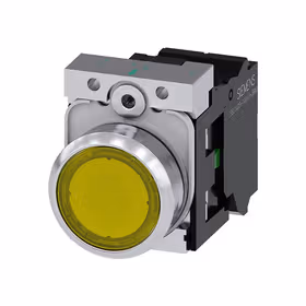 西门子 发光按钮,22mm,圆形,金属,高光,黄色,按钮,平,键控式,1S,AC110V,弹簧型端子连接,带激光标记；3SU11530AB303BA0ZY11