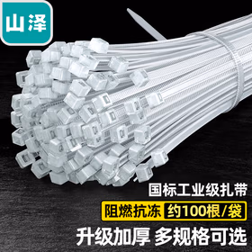 山泽 自锁式尼龙扎带 小号国标2.5*200mm 主机装机 园艺 线缆理线束线捆扎绑带 白色 约100根/包 ZD-40