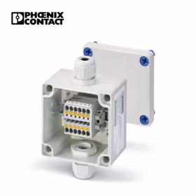 菲尼克斯 接线盒,带6个接线端子,2.5mm且采用插拔式连接技术,标识材料:ABS,灰色,85mmx83mmx60mm,锁紧类型:拧接式盖板；E AB A 85X83X60 6MPT