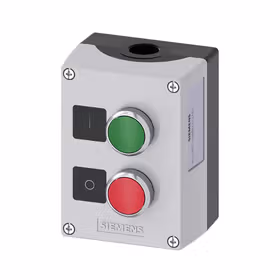 西门子 按钮盒,外壳金属,顶端灰色,2个金属指令点,B=绿色按钮,标牌：I,1S,A=红色按钮,标牌：O,1NC；3SU18520AB002AB1