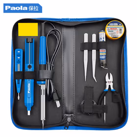 保拉(Paola) 60W电烙铁套装11件套 斜嘴钳烙铁头烙铁架 松香焊锡丝吸锡器 镊子测电笔家用焊接维修工具包8152