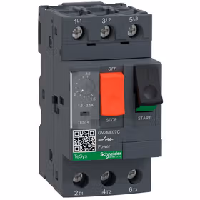 施耐德电气 TeSys 热磁式电动机断路器,按钮控制,整定电流1.6-2.5A,最大分断能力Icu 100kA；GV2ME07C