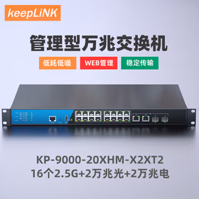 keepLINK KP-9000-20XHM-X2XT2 三层管理型16个2.5G交换机+2万兆光+2万兆电机架式安装