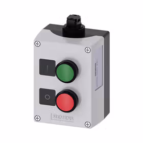 西门子 按钮盒,外壳塑料,外壳顶端灰色,2个塑料指令点,B=绿色按钮,标牌：I,1S,A=红色按钮,标牌：O,1NC,弹簧型端子；3SU18020AB104HB1