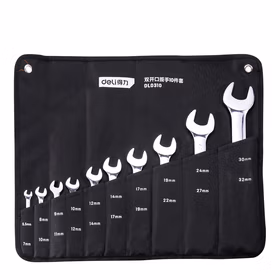 得力 镜面双开口扳手套装布包铬钒钢   5.5-32MM；DL0310