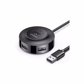 绿联（UGREEN）USB2.0分线器 扩展器 u盘外接多功能带供电口hub集线器 USB2.0圆形款 黑色 2米