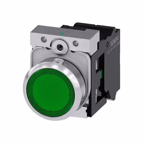 西门子 发光按钮,22mm,圆形,金属,高光,绿色,按钮,平,键控式,1S,AC/DC24V,弹簧型端子连接,带激光标记；3SU11520AB403BA0ZY10