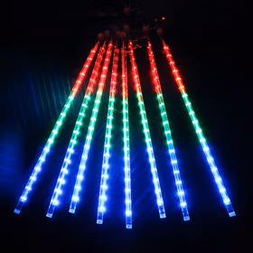 贝工 LED七彩流星雨灯 彩色 30cm 8根/套 公母接 220V 户外双面防雨淋节日氛围彩灯串