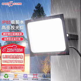 开尔照明（CARE) LED投光灯射灯户外庭院工厂 IP65防水大功率仓库照明泛光灯 100W白光6500K