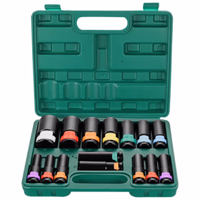 绿林（GREENER）电动扳手套筒套装 六角加长风炮套筒头套头 15件8-32mm套筒全套