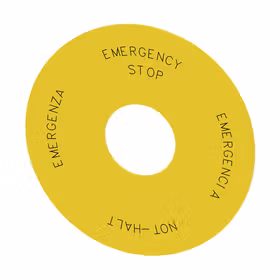 西门子 名称牌支架圆形,用于急停蘑菇形按钮,黄色,自粘式,外径75mm,内径23mm,带标记：急停,4种语言：德语,英语,意大利语,SP；3SU19000BC310NB0