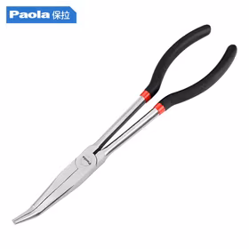 保拉(Paola) 沾塑柄45度加长弯嘴钳11英寸 夹持钳子尖口钳7936