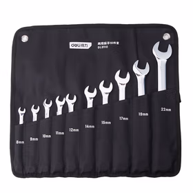 得力 镜面两用扳手套装布包铬钒钢   8-22MM；DL0110