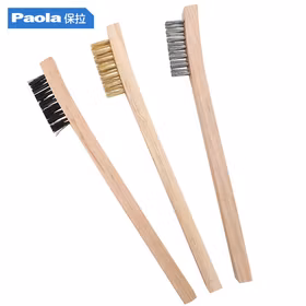保拉(Paola) 木柄刷3件套 不锈钢铜丝尼龙刷3列*13行 长柄文玩打磨刷 清洁刷 除锈去污钢刷工具5911