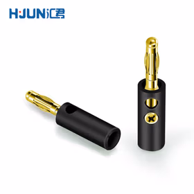 汇君4MM镀金香蕉头 大电流32A连接头仪表仪器插头螺丝固定免焊 黑色 20个装