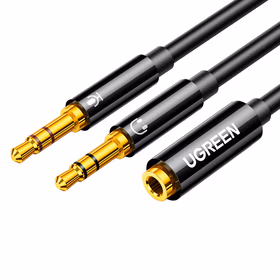 绿联UGREEN 耳机麦克风二合一转接线 3.5mm手机耳机音频一分二分线器 台式主机电脑耳机耳麦转换线 20898 20cm 黑色