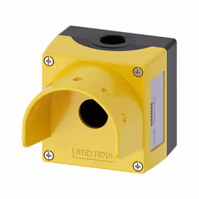 西门子 按钮盒,外壳金属,顶端黄色,带护圈用于5个挂锁和蘑菇头直径60mm,1指令点,无装配,底部固定安装；3SU18510AA000AH2