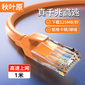 秋叶原(CHOSEAL) 六类网线 CAT6类千兆高速连接线 工程电脑监控8芯双绞线 家用成品跳线 1米 橙色 QS5062CT1