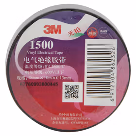 3M 1500电气绝缘胶带,黑 18MM*10M,10卷/筒；1500黑
