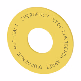 西门子 急停开关的垫圈,黄色,外径60mm,内径22.5mm,强度2mm,带标记：急停,4种语言：德语,英语,法语,意大利语；3SU19000BN310NC0