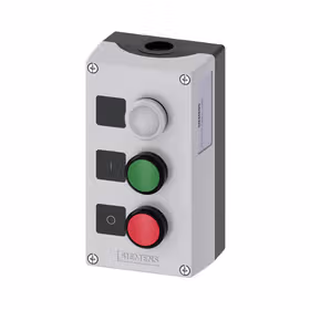 西门子 按钮盒,外壳塑料,顶端灰色,3个指令点塑料,C=信号灯清晰,标牌LED24V,B=绿色按钮,标牌：I,1S,A=红色按钮,标牌：O,1NC；3SU18030AB002AB1