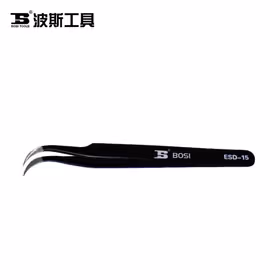 波斯 防静电不锈钢特弯头镊子 120X9X2mm；BS459034