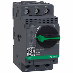 施耐德电气 TeSys 热磁式电动机断路器,旋钮控制,整定电流2.5-4A,最大分断能力Icu 100kA；GV2PM08C