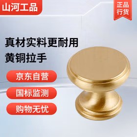 山河工品简约黄铜拉手衣柜门把手8080-30直径30mm铜本色金色北欧轻奢