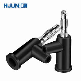 汇君4mm香蕉插头 黄铜螺丝免焊接大电流24A插头枪式 黑色10个